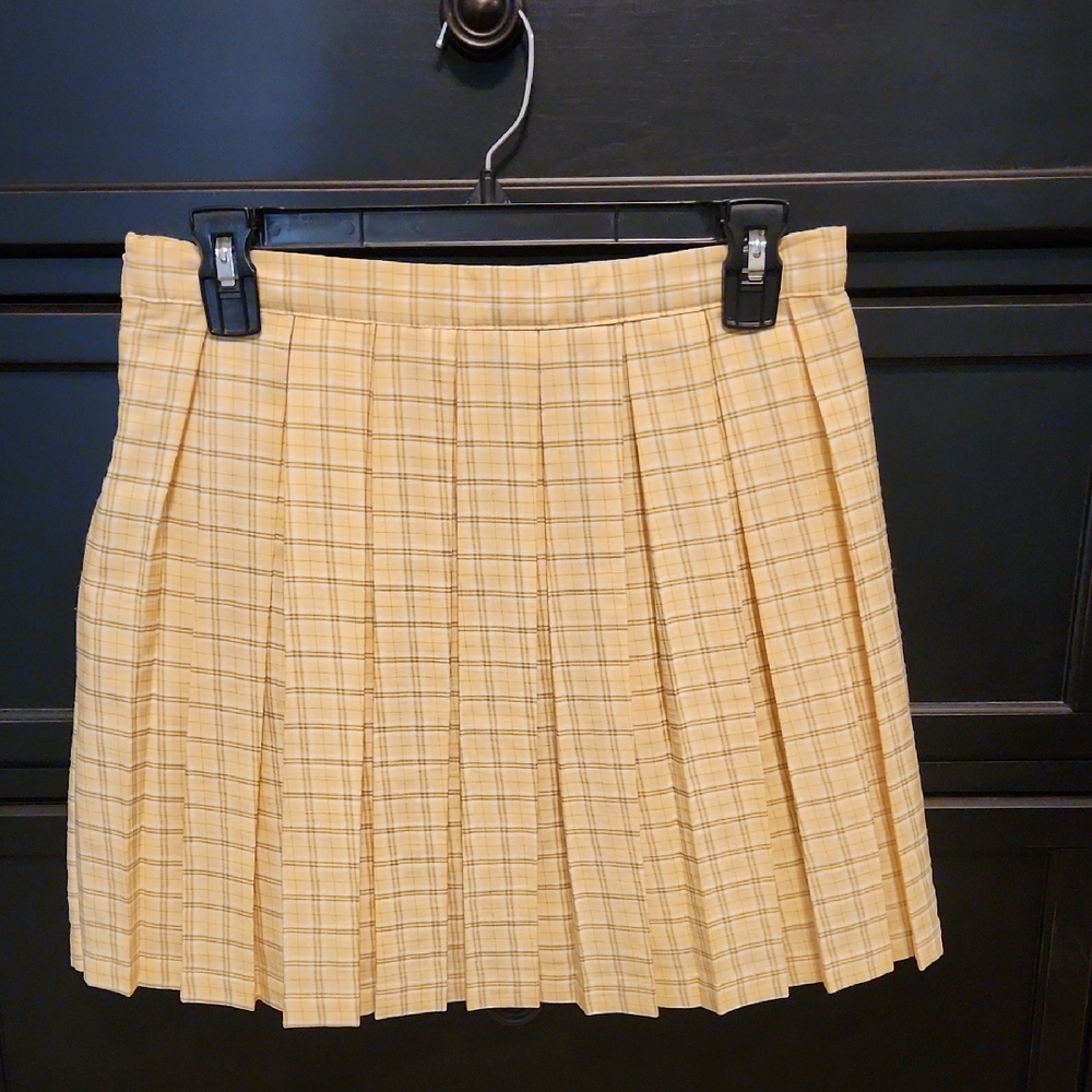 Yellow Plaid Pleated Skirt